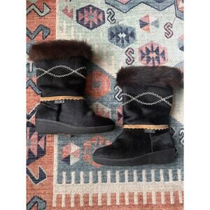 Vintage Tecnica Italian Apres Ski Fur Winter Boots Black Size 36 / 42